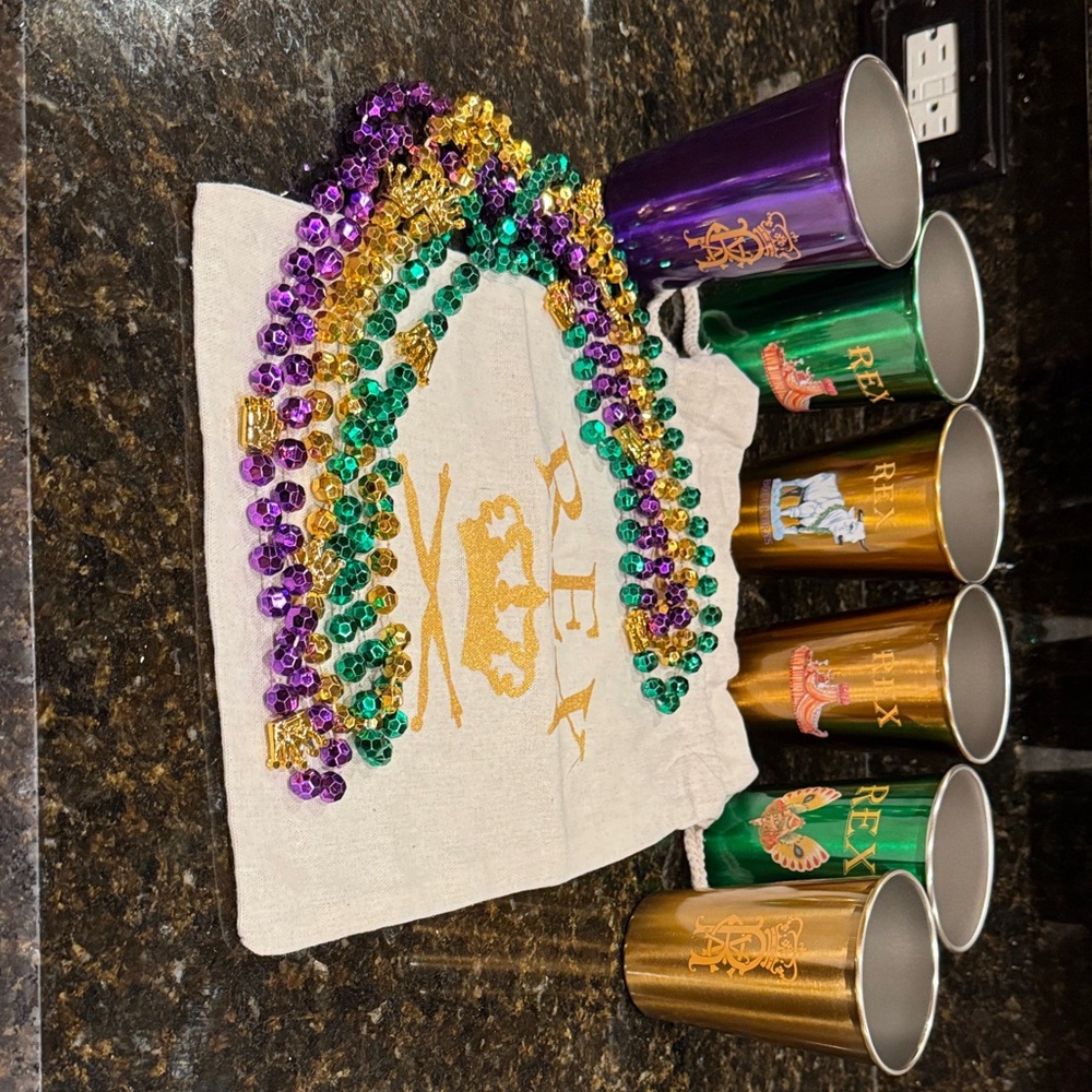 Colorful Beaded Necklaces and Cups Set - Rex Mardi Gras
